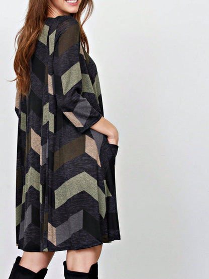 Boho Retro Half Balloon Puff Sleeve   Tunic Dress