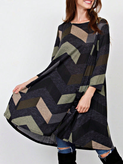 Boho Retro Half Balloon Puff Sleeve   Tunic Dress