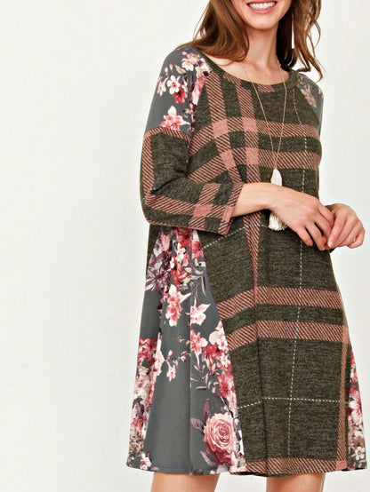 Boho Retro Classic Cap Sleeve Raglan Contrast  Stripe Green Red Navy Pink Grey Tunic Dress