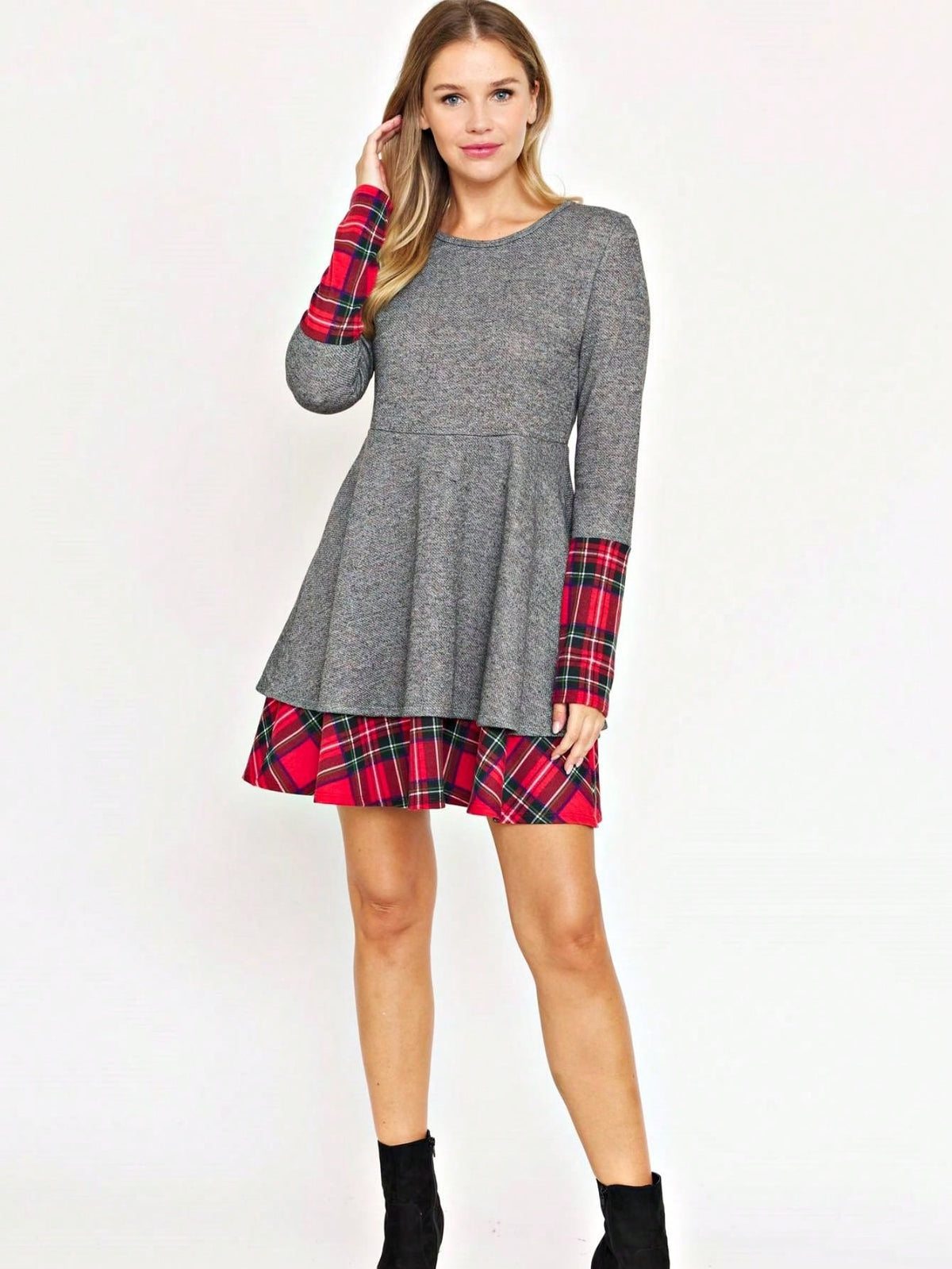 Boho Retro 90's Vintage Preppy Aline Baby Doll Checkered Cotton Top Blouse Cozy Plaid Fall Winter Tunic