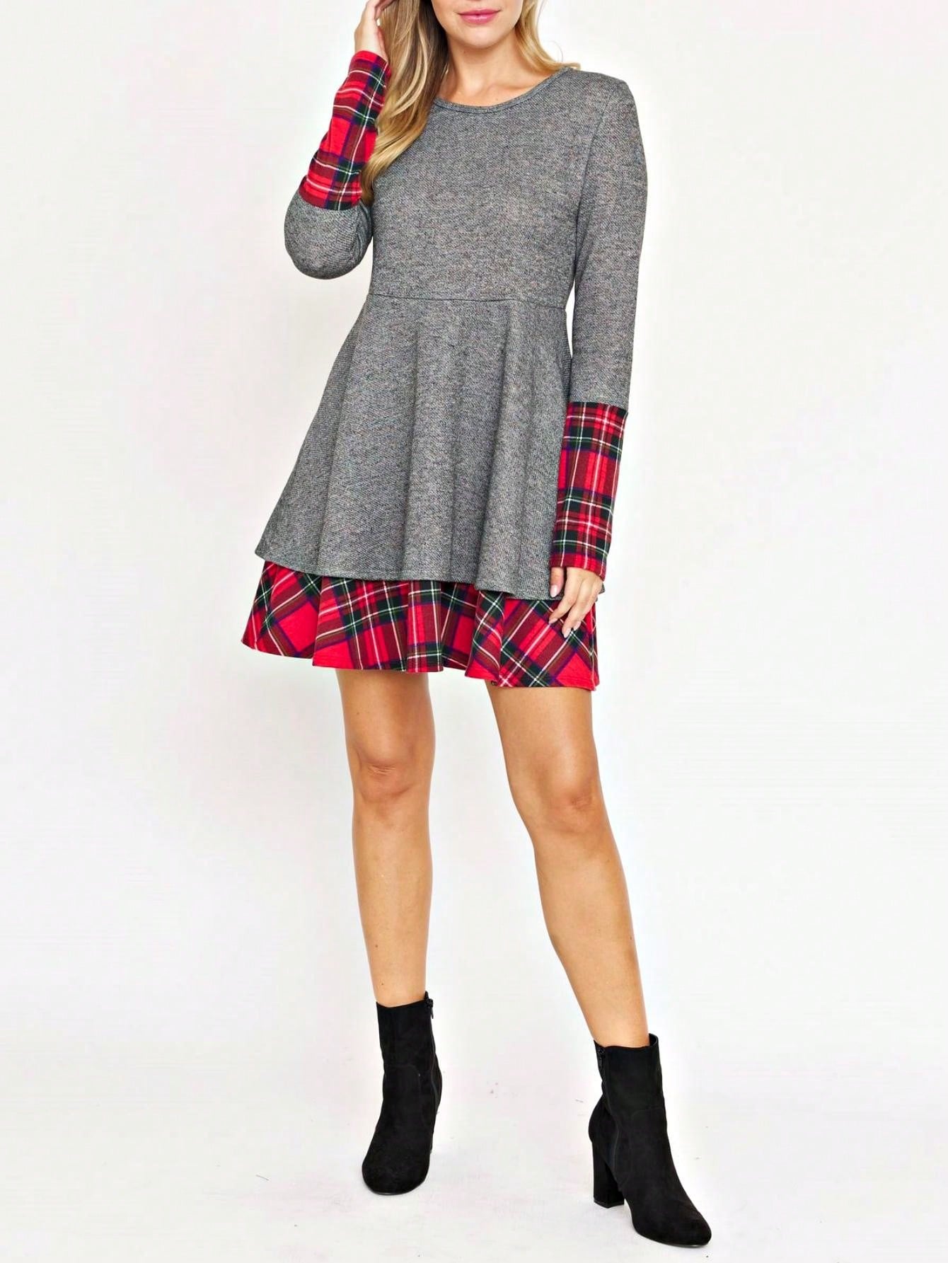 Boho Retro 90's Vintage Preppy Aline Baby Doll Checkered Cotton Top Blouse Cozy Plaid Fall Winter Tunic