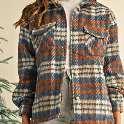 Women Cute Boho Vintage Knitted Fabric Lapel Regular Sleeve Flared Hem Shirt With Ruffle Details For Casual Wear