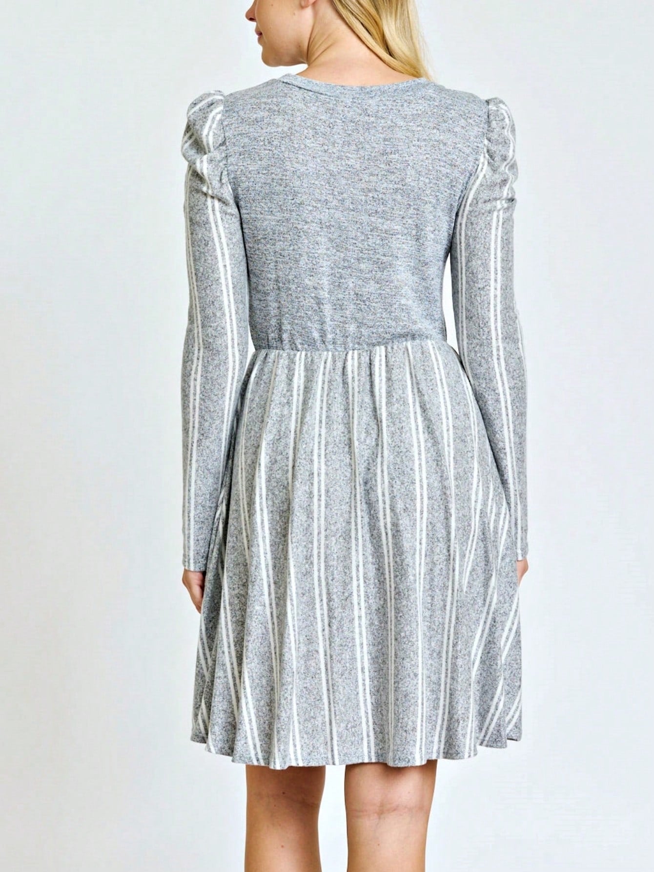 Boho Retro Light Blue Stripe Floral Aline Swing  Dress With Chest Pocket