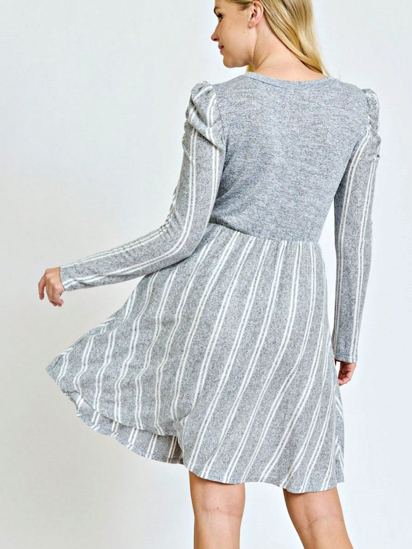 Boho Retro Light Blue Stripe Floral Aline Swing  Dress With Chest Pocket