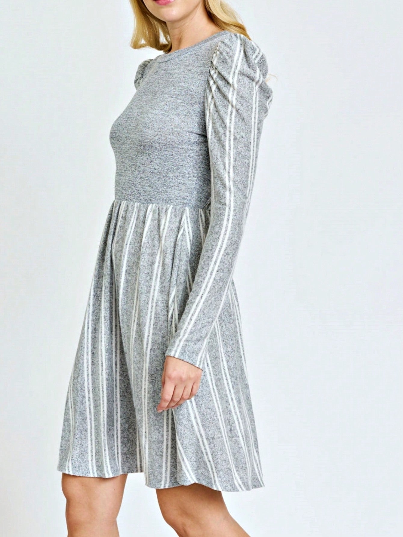Boho Retro Light Blue Stripe Floral Aline Swing  Dress With Chest Pocket
