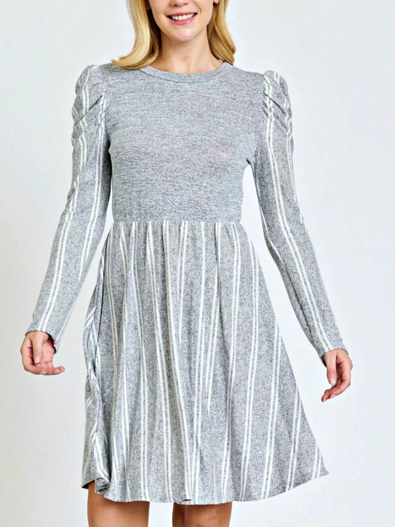 Boho Retro Light Blue Stripe Floral Aline Swing  Dress With Chest Pocket