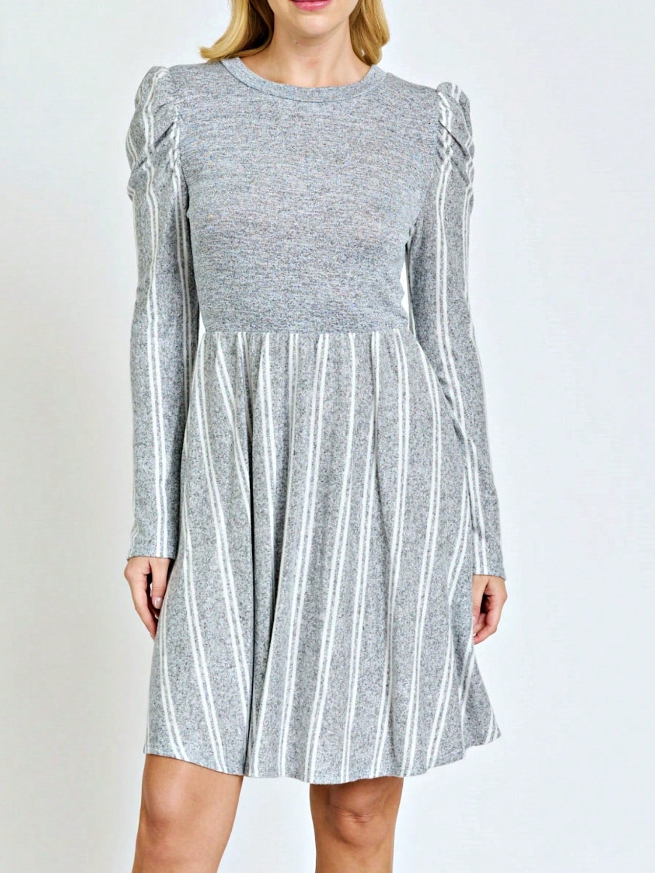 Boho Retro Light Blue Stripe Floral Aline Swing  Dress With Chest Pocket
