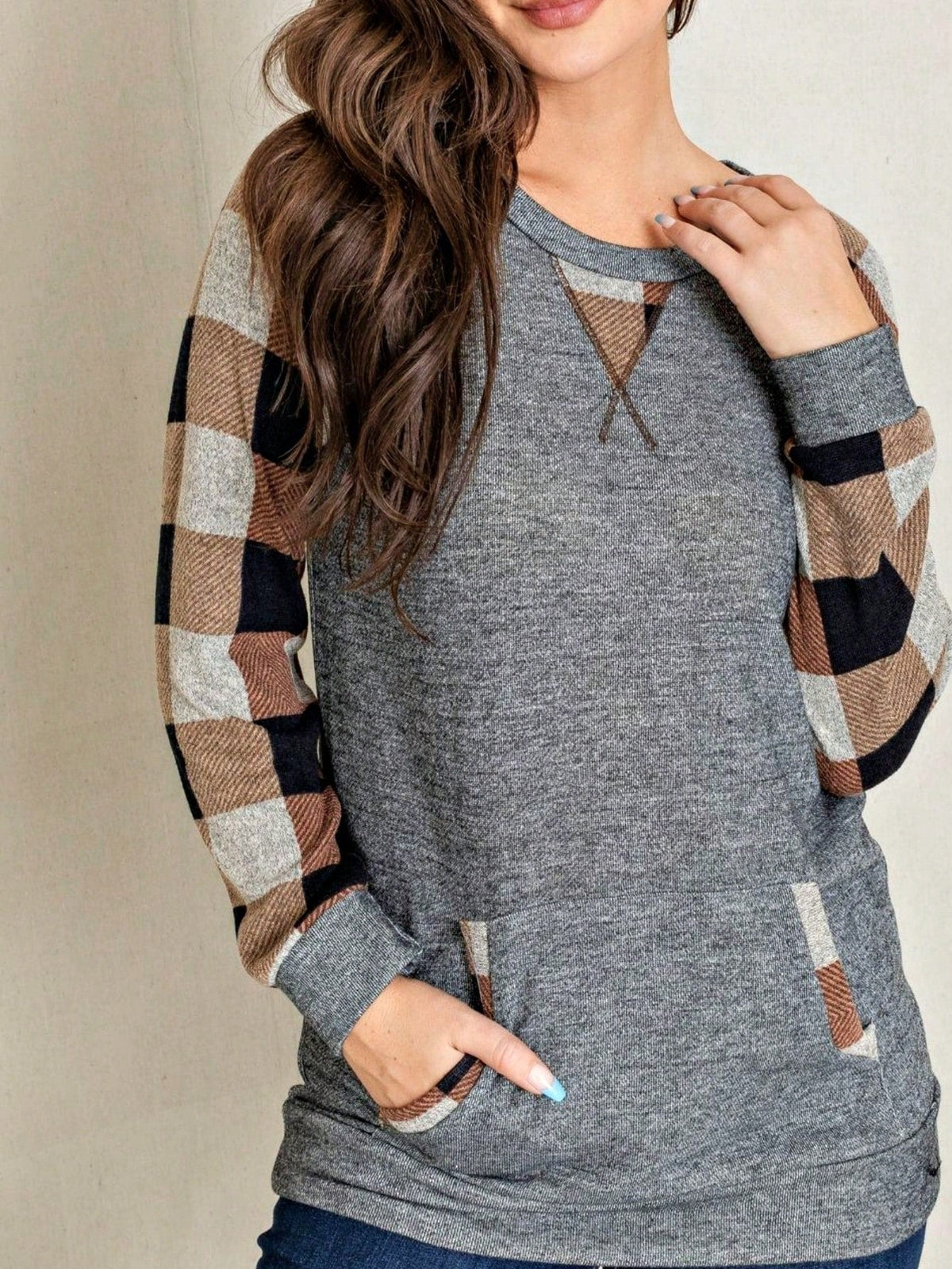 Boho Retro 90's Vintage Preppy Aline Baby Doll Checkered Cotton Top Blouse Cozy Plaid Fall Winter Tunic