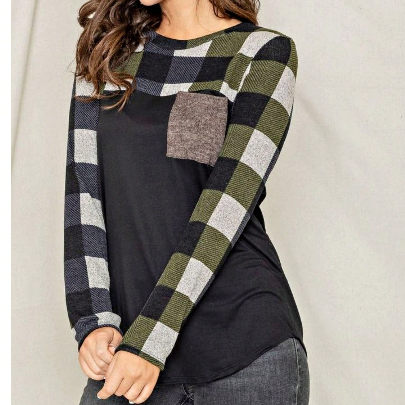 Boho Retro 90's Vintage Out Stitch Raglan Sleeve Cuff Paisley Plaid Checker Christmas Stripe Leopard  Accented Knit Top Shirt Blouse