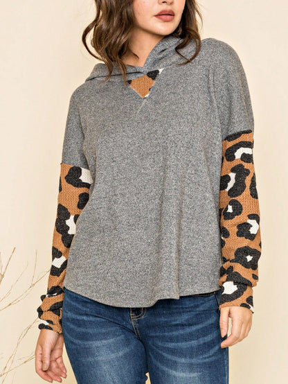 Women's Stylish Long Sleeve Knitted Fabric Top With Plaid Contrast Panel And Drawstring Detail Casual Regular Length Blouse
