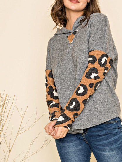 Women's Stylish Long Sleeve Knitted Fabric Top With Plaid Contrast Panel And Drawstring Detail Casual Regular Length Blouse