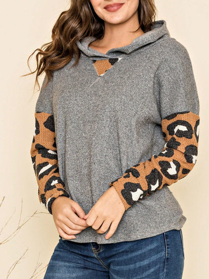 Women's Stylish Long Sleeve Knitted Fabric Top With Plaid Contrast Panel And Drawstring Detail Casual Regular Length Blouse