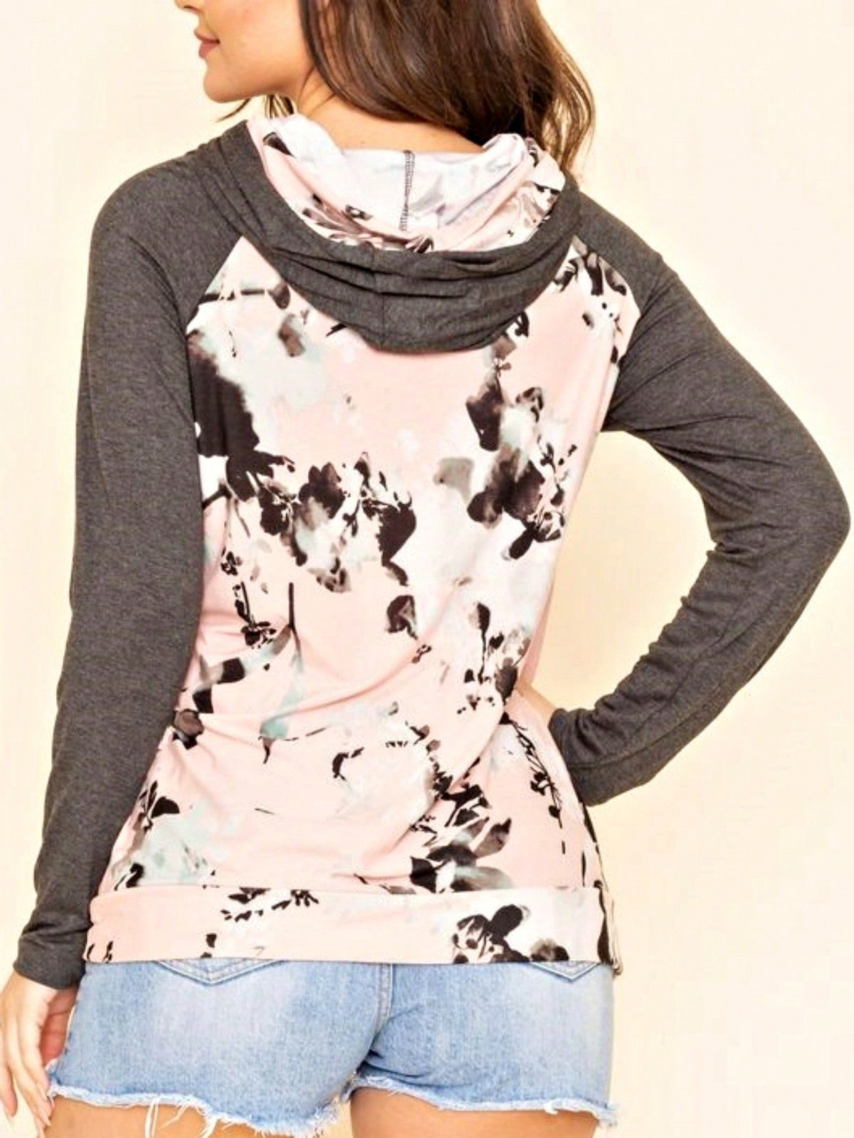 Women's Stylish Long Sleeve Knitted Fabric Top With Plaid Contrast Panel And Drawstring Detail Casual Regular Length Blouse