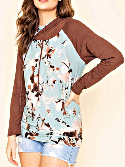 Women's Stylish Long Sleeve Knitted Fabric Top With Plaid Contrast Panel And Drawstring Detail Casual Regular Length Blouse