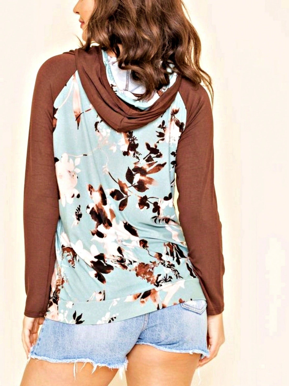 Women's Stylish Long Sleeve Knitted Fabric Top With Plaid Contrast Panel And Drawstring Detail Casual Regular Length Blouse