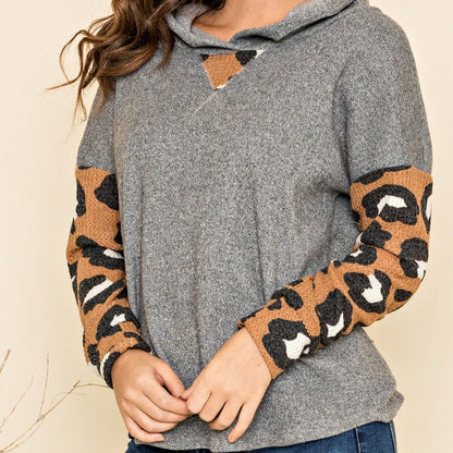 Women's Stylish Long Sleeve Knitted Fabric Top With Plaid Contrast Panel And Drawstring Detail Casual Regular Length Blouse