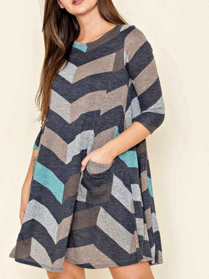 Boho Retro Half Balloon Puff Sleeve   Tunic Dress