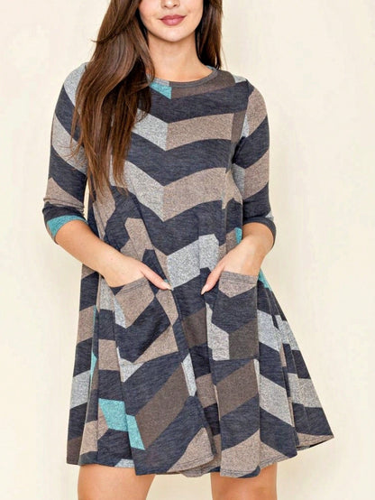 Boho Retro Half Balloon Puff Sleeve   Tunic Dress