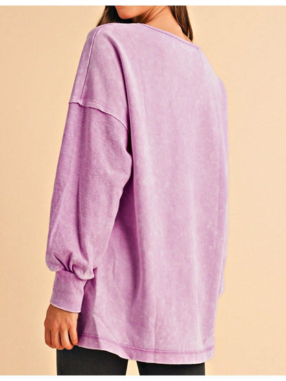 Boho Retro 60's Cotton Mix  Drop Shoulder Mineral Acid Washed Oversized Side Slit Dolman Shirt Top  Sweatshirt Pullover