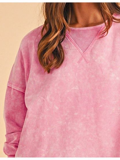 Boho Retro 60's Cotton Mix  Drop Shoulder Mineral Acid Washed Oversized Side Slit Dolman Shirt Top  Sweatshirt Pullover
