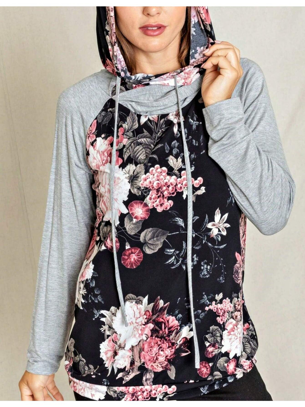 Women's Stylish Long Sleeve Knitted Fabric Top With Plaid Contrast Panel And Drawstring Detail Casual Regular Length Blouse