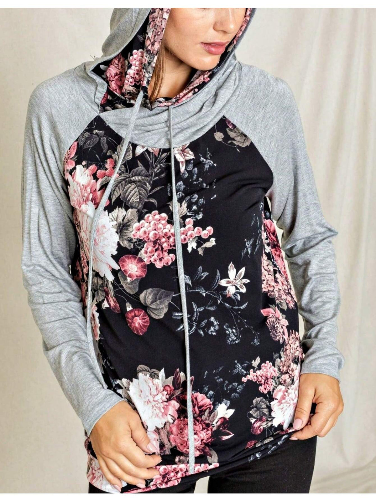 Women's Stylish Long Sleeve Knitted Fabric Top With Plaid Contrast Panel And Drawstring Detail Casual Regular Length Blouse