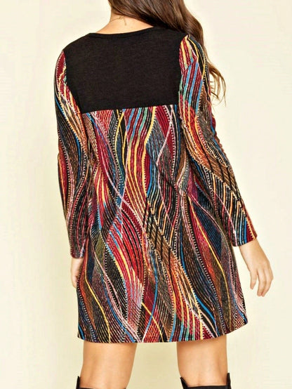 Boho Retro 60's Vintage Chevron Print Black Olive Baby Doll Tunic Top