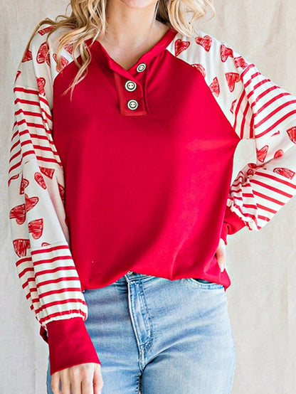 Boho Retro 90's Vintage Cotton Button V Neck Waffle Knit Top With Cuff Accent Blouse Shirt