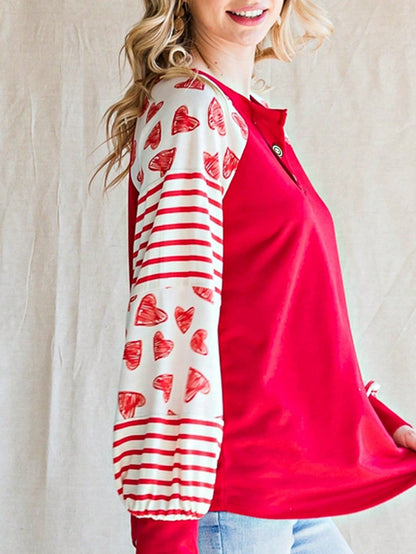 Boho Retro 90's Vintage Cotton Button V Neck Waffle Knit Top With Cuff Accent Blouse Shirt