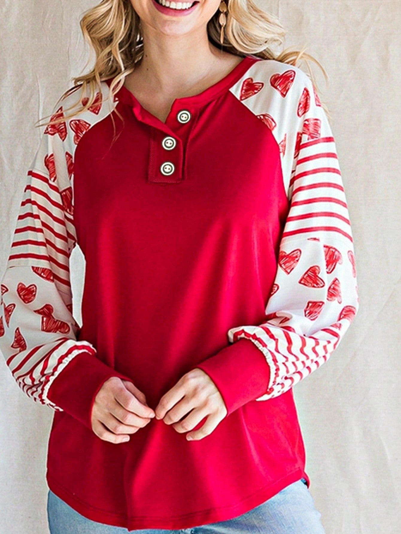 Boho Retro 90's Vintage Cotton Button V Neck Waffle Knit Top With Cuff Accent Blouse Shirt