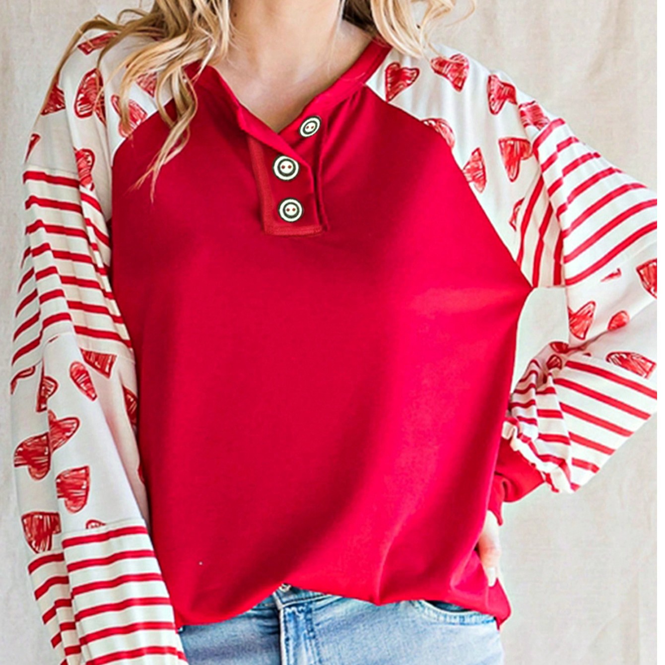 Boho Retro 90's Vintage Cotton Button V Neck Waffle Knit Top With Cuff Accent Blouse Shirt