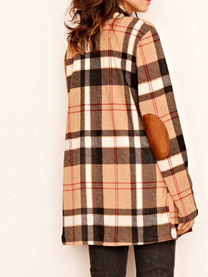 Boho Vintage Plaid Yellow Red Long Sleeve Cardigan With Pockets