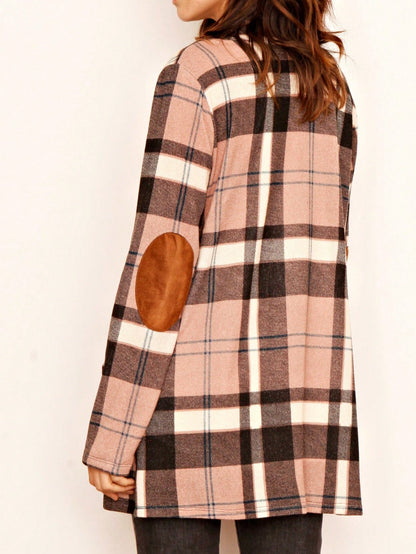 Boho Vintage Plaid Yellow Red Long Sleeve Cardigan With Pockets