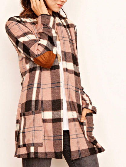 Boho Vintage Plaid Yellow Red Long Sleeve Cardigan With Pockets