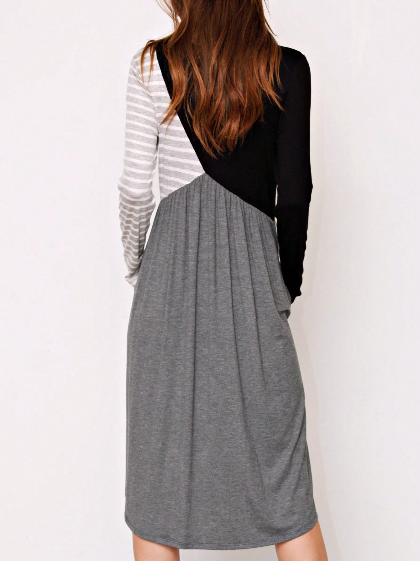 Boho Retro  Solid Stripe Ruffle Layered Sleeve Rayon  Tunic Mini Dress Flounce Sleeve