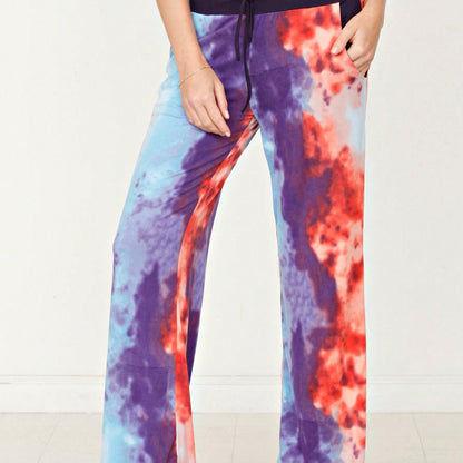 Floral Drawstring Fold Over Band Wide Leg Lounge Pants