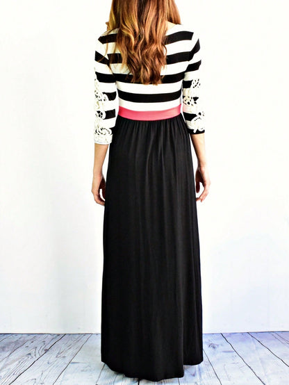 Elegant Stripe Maxi Dress With Side Pockets Versatile Summer Dress For Women