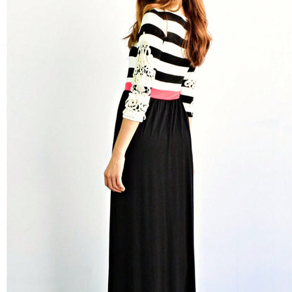 Elegant Stripe Maxi Dress With Side Pockets Versatile Summer Dress For Women