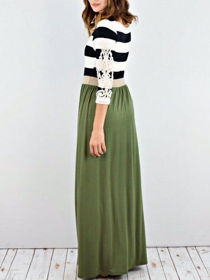 Elegant Stripe Maxi Dress With Side Pockets Versatile Summer Dress For Women