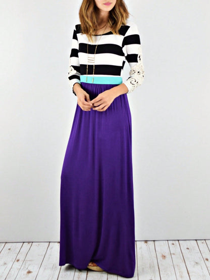 Elegant Stripe Maxi Dress With Side Pockets Versatile Summer Dress For Women