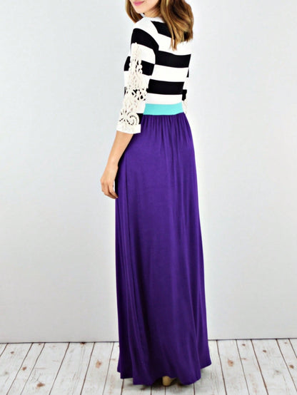 Elegant Stripe Maxi Dress With Side Pockets Versatile Summer Dress For Women