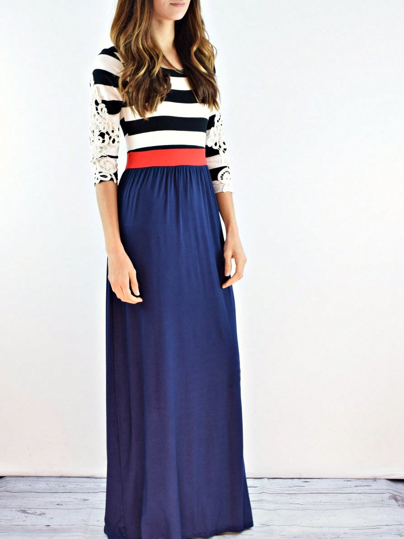 Elegant Stripe Maxi Dress With Side Pockets Versatile Summer Dress For Women