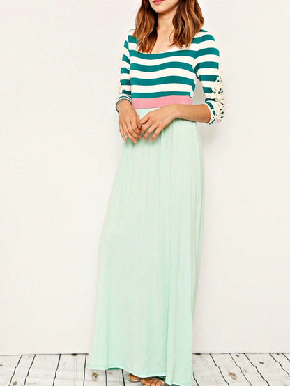 Elegant Stripe Maxi Dress With Side Pockets Versatile Summer Dress For Women