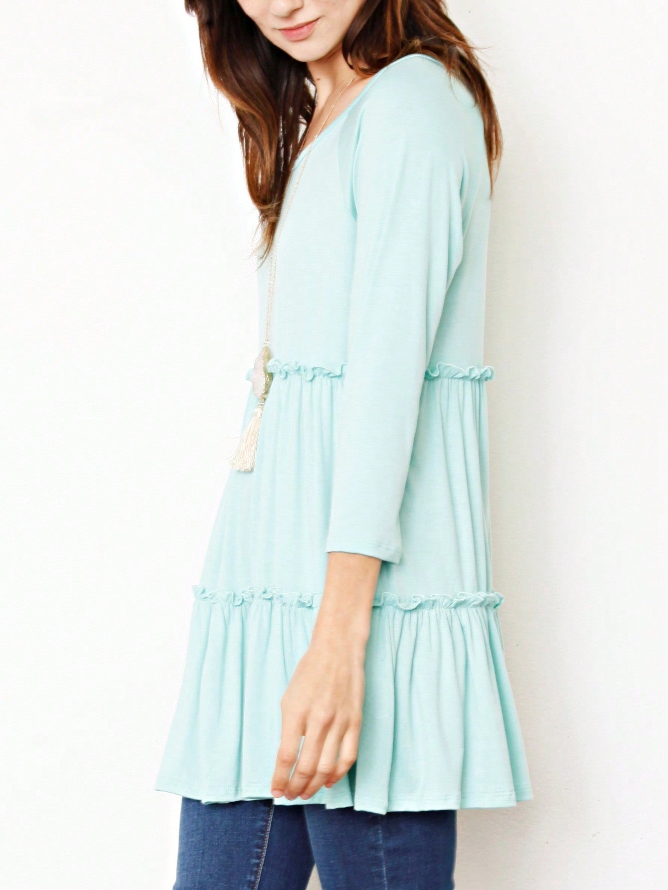 Boho Vacation Retro  Tiered Long Dress Navy Burgundy Black Khaki Ruffle Flutter Sleeve