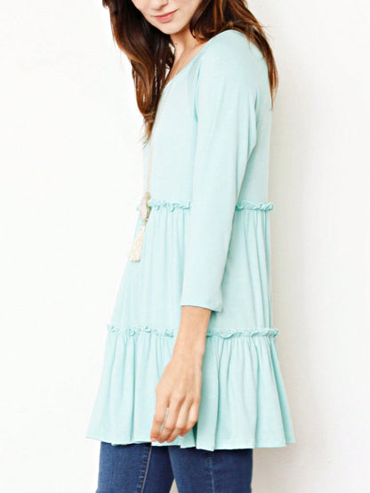 Boho Vacation Retro  Tiered Long Dress Navy Burgundy Black Khaki Ruffle Flutter Sleeve