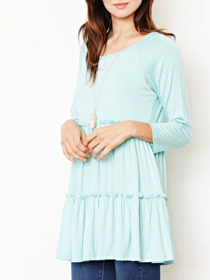 Boho Vacation Retro  Tiered Long Dress Navy Burgundy Black Khaki Ruffle Flutter Sleeve