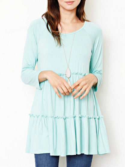 Boho Vacation Retro  Tiered Long Dress Navy Burgundy Black Khaki Ruffle Flutter Sleeve