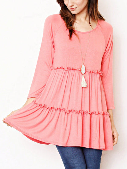 Boho Vacation Retro  Tiered Long Dress Navy Burgundy Black Khaki Ruffle Flutter Sleeve