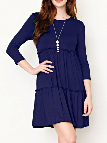 Boho Vacation Retro  Tiered Long Dress Navy Burgundy Black Khaki Ruffle Flutter Sleeve