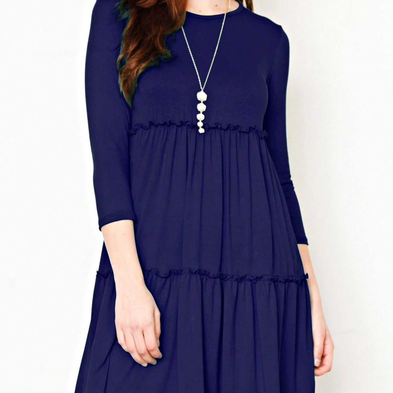 Boho Vacation Retro  Tiered Long Dress Navy Burgundy Black Khaki Ruffle Flutter Sleeve